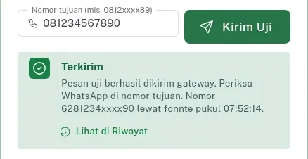 Kirim pesan uji ke nomor orang tua yang tercatat