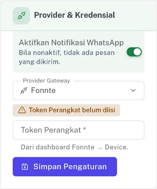 Pilih Fonnte dan tempel token di layar HP
