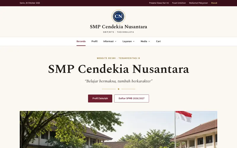 Tema Klasik Almamater website sekolah e-Humas, tampilan desktop