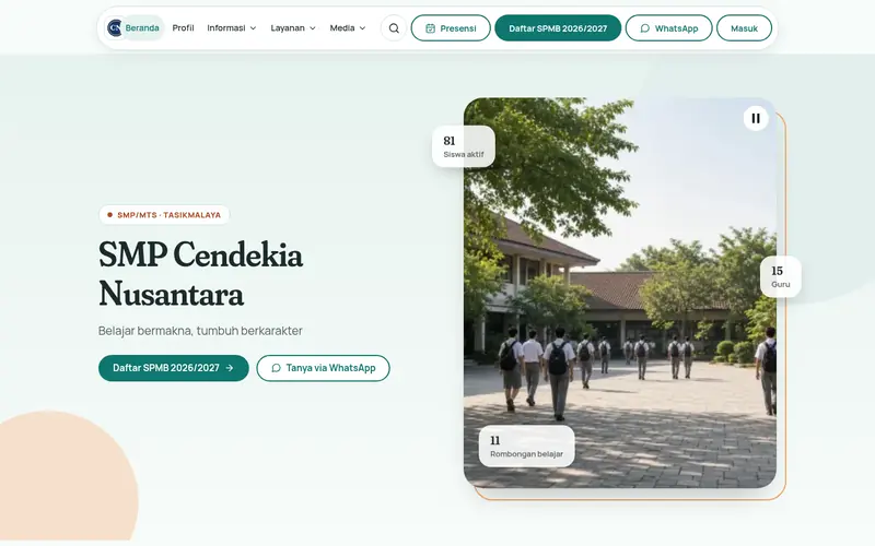 Template website sekolah Fitrah untuk sekolah Islam terpadu dan yayasan, tampilan desktop