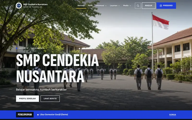 Tema Klasik Gelora website sekolah e-Humas, tampilan desktop