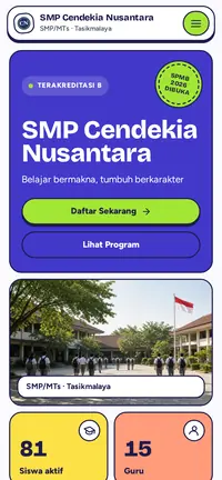 Template premium Jelajah di HP dengan papan bento prestasi dan agenda