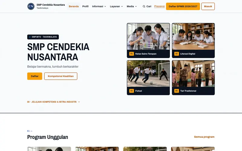Template website sekolah Karya untuk SMK dan MAK, tampilan desktop