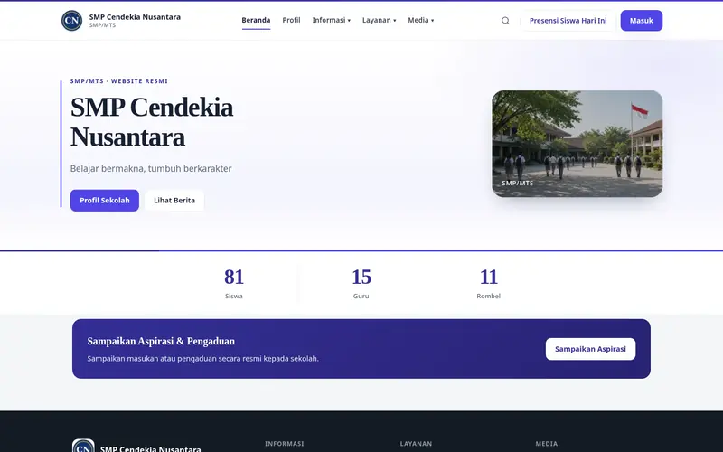 Tema Klasik Institusi website sekolah e-Humas, tampilan desktop