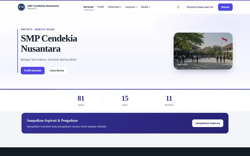 Tema Klasik Kampus Modern website sekolah e-Humas, tampilan desktop