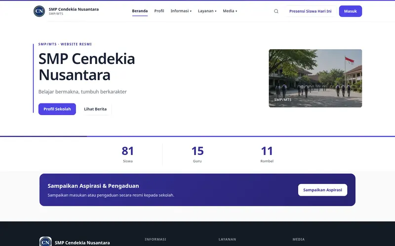 Tema Klasik Minimal website sekolah e-Humas, tampilan desktop