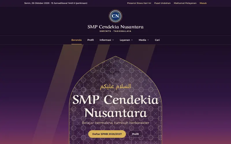 Template premium Serambi website pondok pesantren dan madrasah, tampilan desktop
