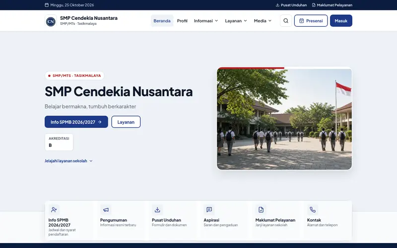 Template website sekolah Wibawa untuk sekolah negeri, tampilan desktop