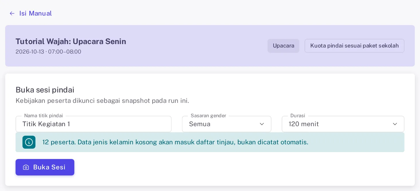 Formulir membuka kios pindai wajah upacara