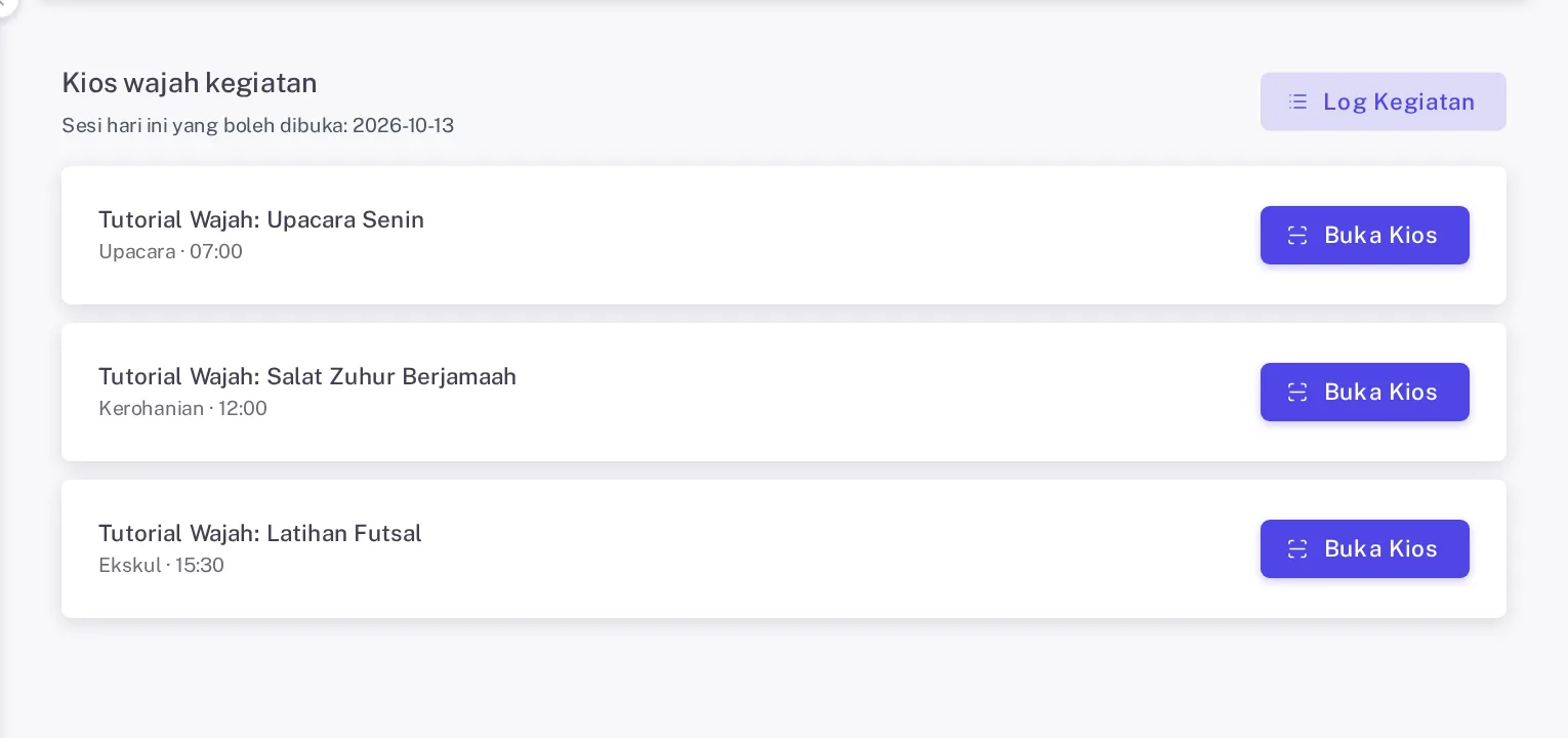 Daftar kios wajah untuk tiga kegiatan pada hari yang sama