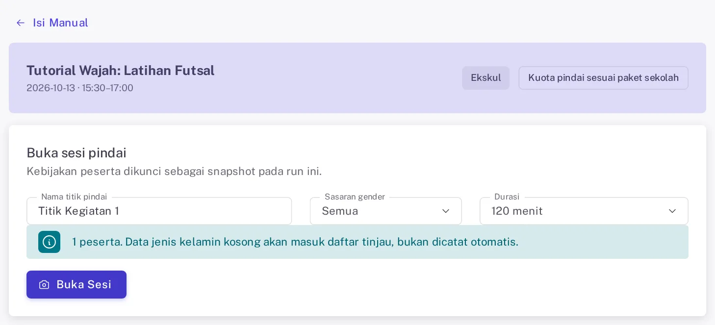 Formulir kios pindai wajah untuk latihan ekskul
