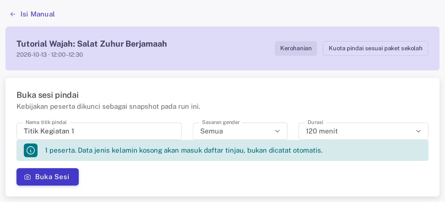 Formulir kios pindai wajah untuk salat zuhur berjamaah