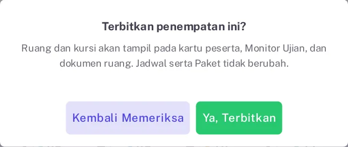 Dialog konfirmasi Terbitkan penempatan ini dengan tombol Kembali memeriksa dan Ya, terbitkan