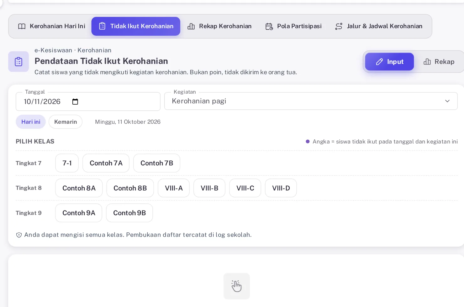 Halaman tidak ikut kerohanian dengan peringatan bukan poin