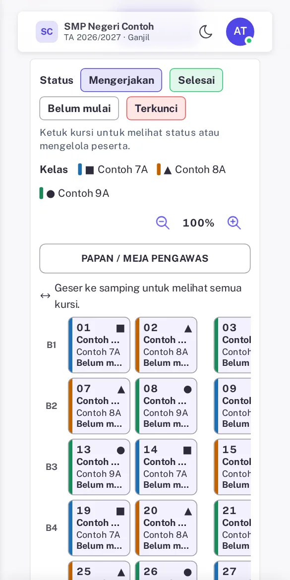 Denah Monitor Ruang di layar HP dengan petunjuk geser ke samping
