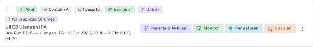 Kartu jadwal ujian berstatus Aktif dengan chip Wajib aplikasi SiTuntas