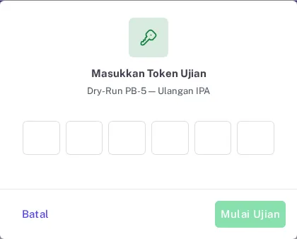 Dialog Masukkan Token Ujian di PC lab terdaftar