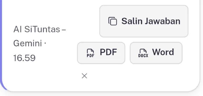 Tombol Salin Jawaban serta pilihan PDF dan Word di bawah jawaban AI Chat