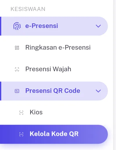 Menu e-Presensi dengan Presensi QR Code di bawah Presensi Wajah